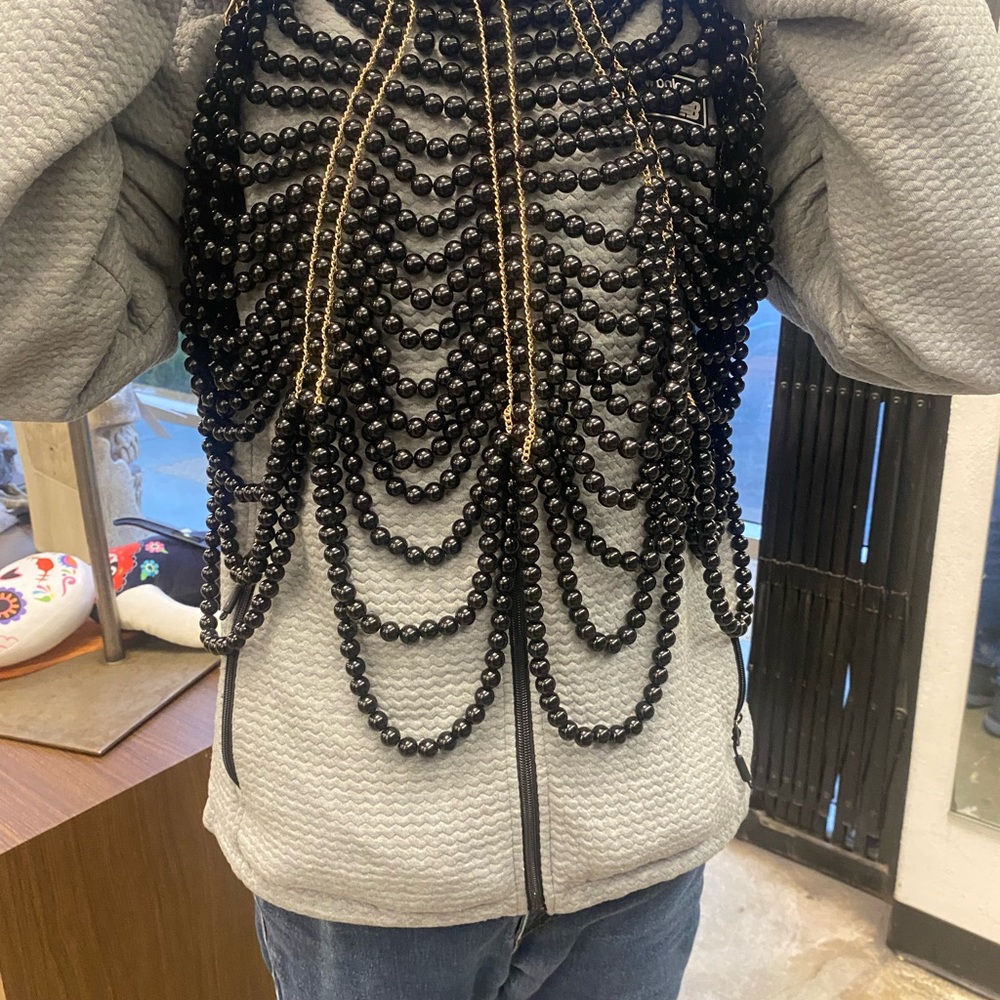 Black Beaded Statement Necklace